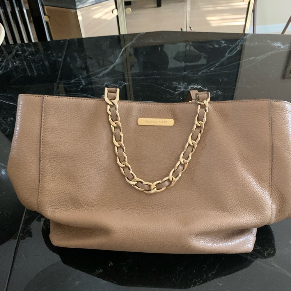 Michael Kors Tan Leather Tote with Gold Chain